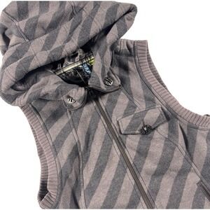 Burton Dryride Snowboard Ski Hooded‎ Vest Women's M Gray Stripe Full Zip Lined